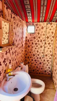 a bathroom with a sink and a toilet at Desert Nights camp in Aqaba