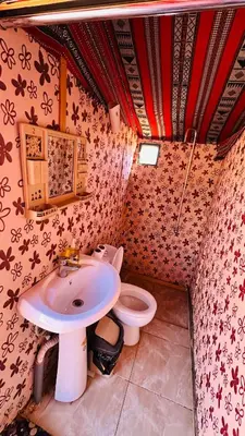 a bathroom with a sink and a toilet at Desert Nights camp in Aqaba