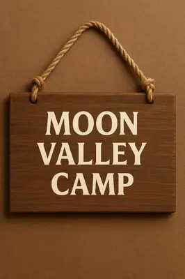 a wooden sign with the words moon valley camp at 1moon valley camp in Al Jafr