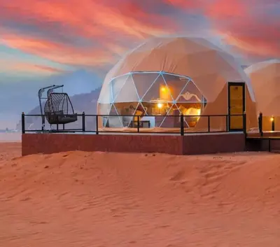 an illustration of a dome in the desert at Camb wadi Rum in Disah
