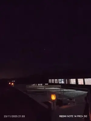 a view of a parking lot at night at Bubble's Home in Wadi Rum