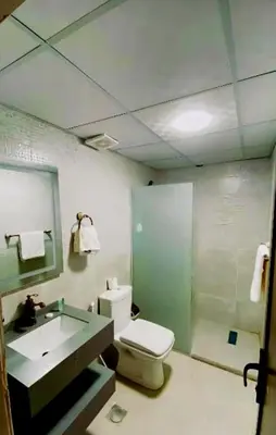 a bathroom with a toilet and a sink and a shower at Wadi rum camp in Wadi Rum