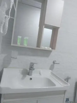 a white sink in a bathroom with a mirror at Wadi Rum Adventure Camp & Tour in Wadi Rum