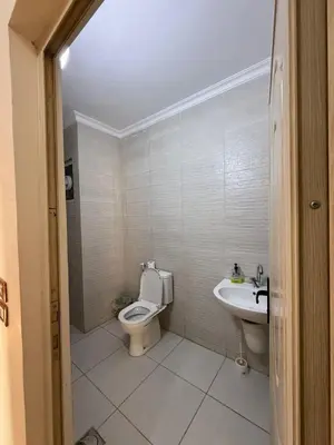 a bathroom with a toilet and a sink at شقه للإيجار عجلون -رأس منيف in Ajloun