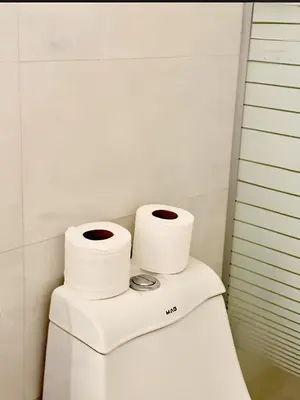 two rolls of toilet paper sitting on top of a toilet at ULORA Luxury Camp in Wadi Rum