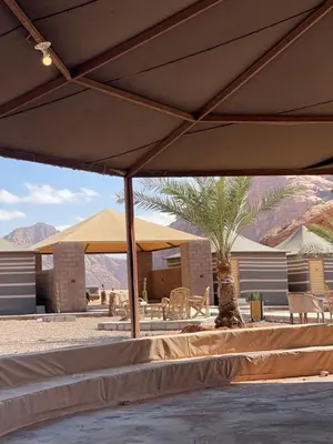 a view from under an umbrella at a resort at Red Moon Camp in Wadi Rum