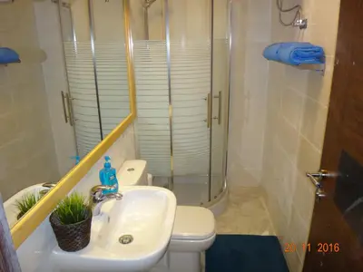 a bathroom with a shower and a sink and a toilet at Royal Luxury Apartments & Studios 2 in Amman