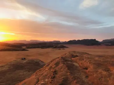a view of the desert at sunset at Red Mountain Camp in Wadi Rum