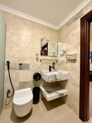 a bathroom with a toilet and a sink at Hayat Zaman Hotel And Resort Petra in Wadi Musa