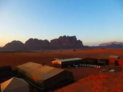 a rendering of a desert with mountains in the background at Climbers House in Wadi Rum in Wadi Rum