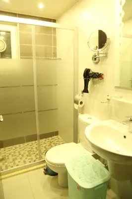 a bathroom with a shower and a toilet and a sink at Western Gate Residence 1 - Amman, Jordan in Amman