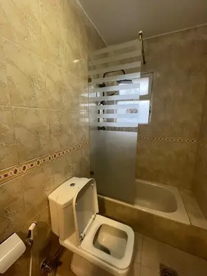 a bathroom with a toilet and a bath tub at Sultan Home in Wadi Musa