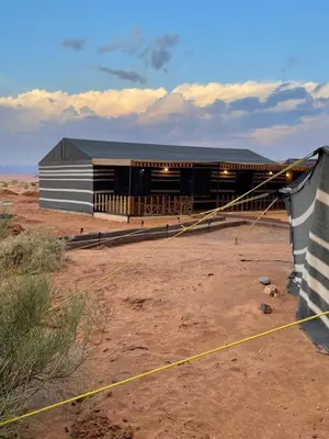 a building in the middle of the desert at North moon Camp in Wadi Rum