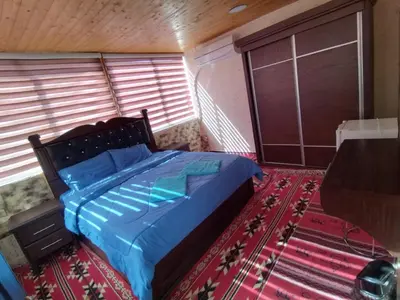 a bedroom with a bed in a room with a window at Basant Villa in Wadi Musa