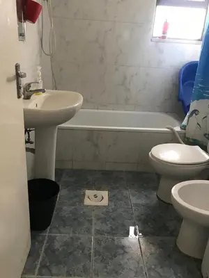 a bathroom with a sink and a toilet and a tub at PALM Home in Amman