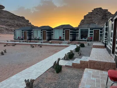 a rendering of a resort in the desert at Sand Star Camp in Wadi Rum