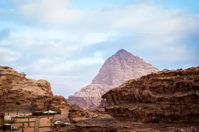 a view of a mountain in the desert at Palmera Camp Wadi Rum in Wadi Rum