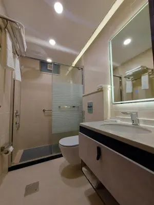 a bathroom with a toilet and a sink and a shower at Jordan Seasons Hotel in Aqaba