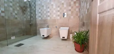 a bathroom with a shower and a toilet and a sink at VILLA MARIA PETRA in Wadi Musa