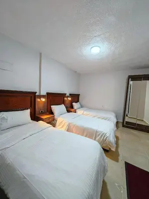 a hotel room with two beds and a mirror at Cleopetra Hotel in Wadi Musa