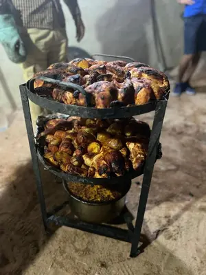 a stand with a bunch of food on it at White Desert Camp in Wadi Rum