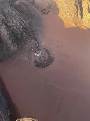 an aerial view of a drain in a body of water at Montana Camp wadi rum in Wadi Rum