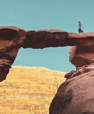 a cat standing on top of a rock formation at Adam Bedouin camp in Wadi Rum