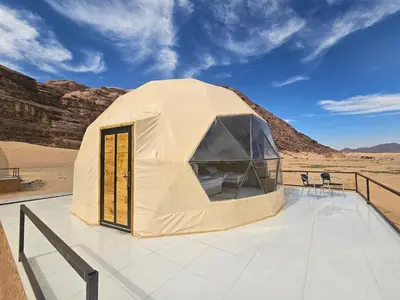 a tent on a roof in the desert at Kylie magic camp in Wadi Rum