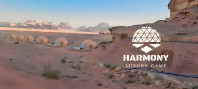 a rendering of a desert camp in the desert at Harmony Luxury Camp in Wadi Rum