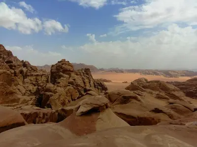 a view of a desert with rocks and mountains at Mohammed Mutlak Camp in Wadi Rum