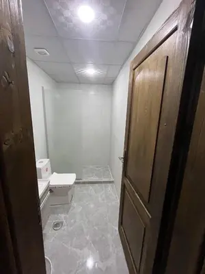 a bathroom with a toilet and a wooden door at Wild Oryx Camp Bubbles in Wadi Rum