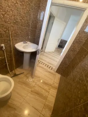 a bathroom with a sink and a toilet and a mirror at Apartment in madba in Madaba