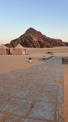 a desert with a mountain in the background at Rum New Luxury Camp in Wadi Rum