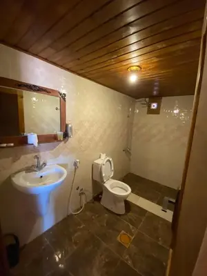 a bathroom with a toilet and a sink at Rum Serena Camp in Wadi Rum