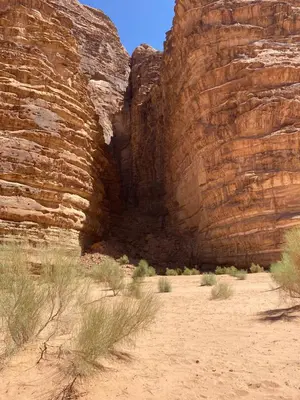 a cave in a rock wall in the desert at HILTON WADi RUM in Disah